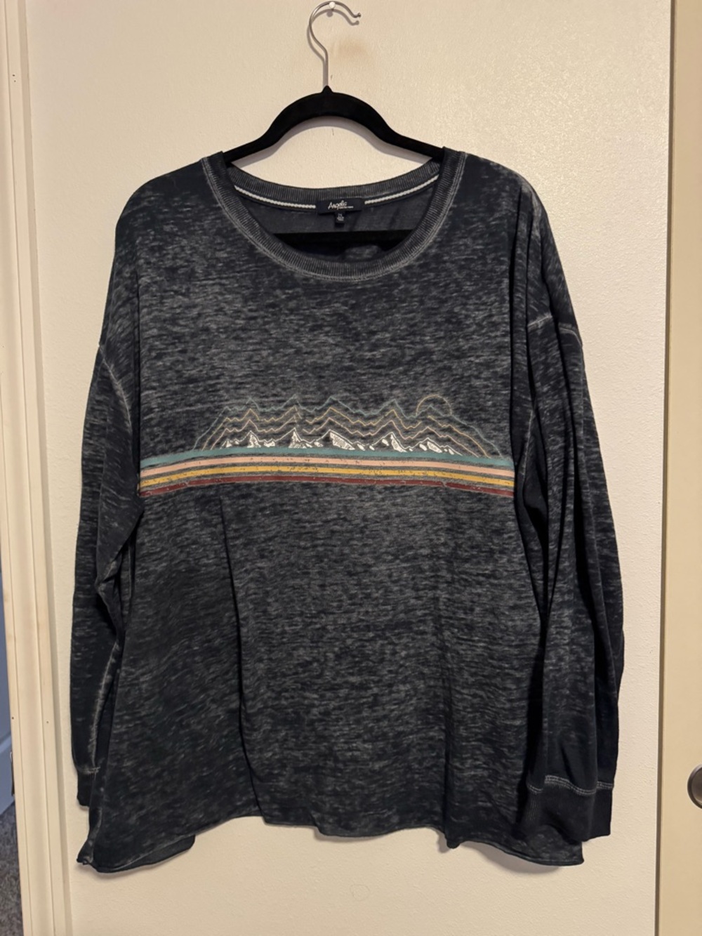 Angels Men's Charcoal Crewneck Sweater with Multicolor Stripe